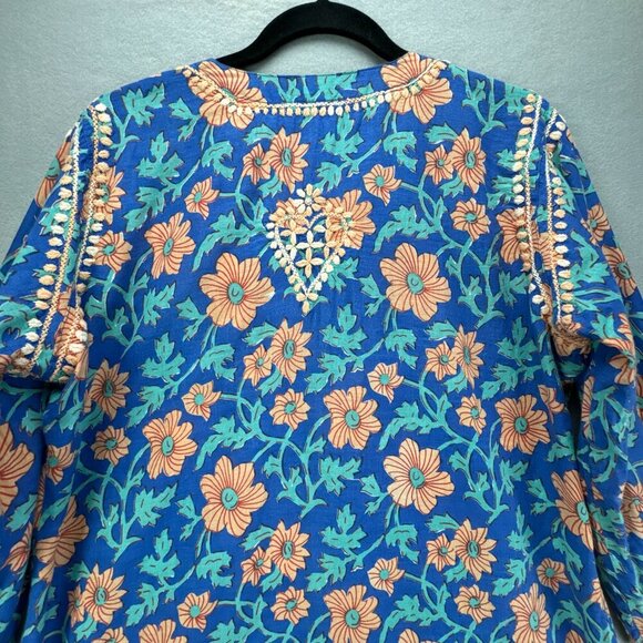 Amaya Textiles Top‎ Womens 42 M/L Blue Pullover Floral Embroidered Thin Cotton - Picture 6 of 15